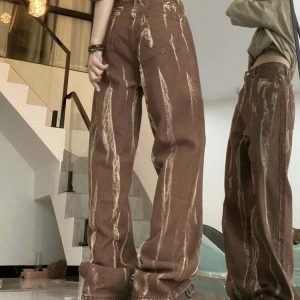 Y2K & 90s Fashion Week Brown Jeans - Retro Grunge, Summer Outfits, Hip Hop Style