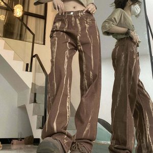 Y2K & 90s Fashion Week Brown Jeans - Retro Grunge, Summer Outfits, Hip Hop Style