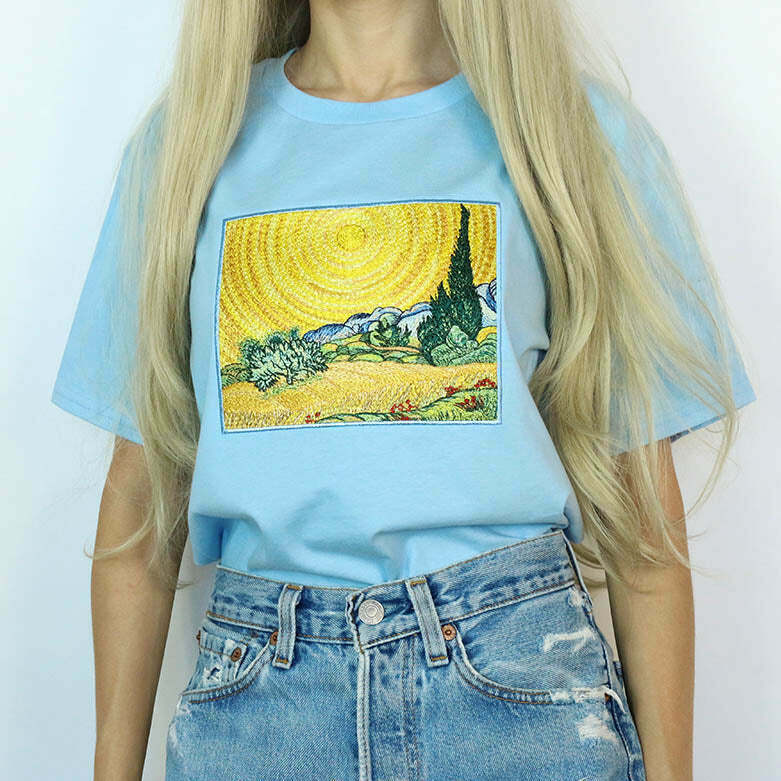 Y2K & 90s Fashion Wheat Field with Cypresses Tee - Retro Grunge, Summer, Party, and