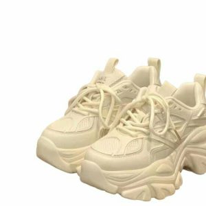 Y2K & 90s Fashion White Designer Platform Sneakers - Retro, Grunge, Hip Hop, Summer Outfits