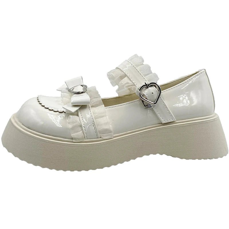 "Y2K & 90s Fashion White Lolita Heart Shoes - Retro, Grunge, Pastel Goth, Summer