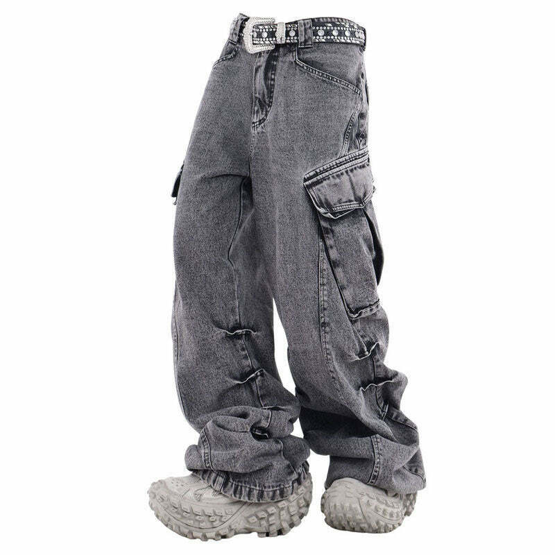 Y2K & 90s Fashion Wide Leg Cargo Jeans - Grunge, Retro, Hip Hop, Summer & Party Out