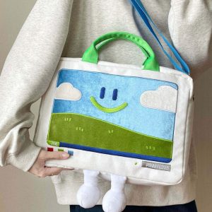 Y2K & 90s Fashion Windows XP Aesthetic Embroidery Handbag - Retro Grunge & Pastel Goth Style