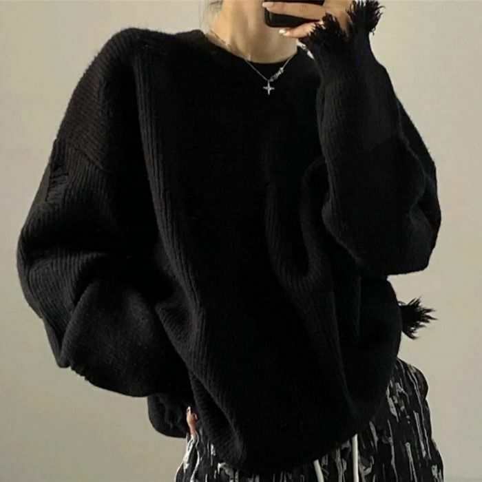 Y2K & 90s Goth Grunge Knit Sweater - Retro Summer Outfit, Pastel Goth, Y2K