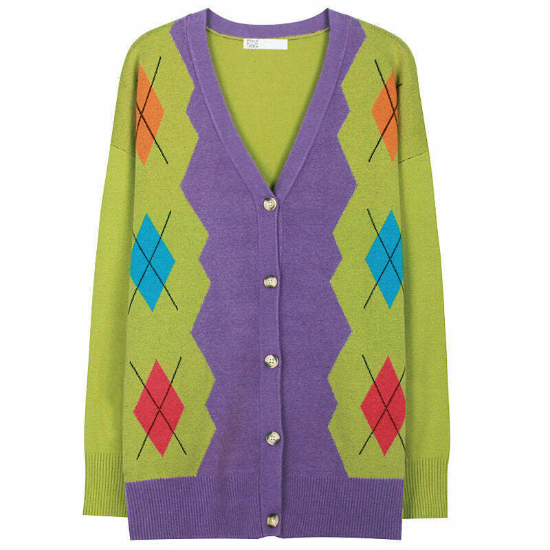 Y2K & 90s Groovy Argyle Cardigan - Retro, Grunge, Summer, Party, and Club