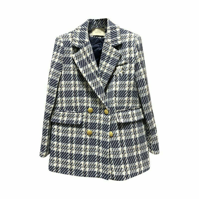 Y2K & 90s Grunge Plaid Tweed Blazer - Retro Summer Outfit, Party & Club Style