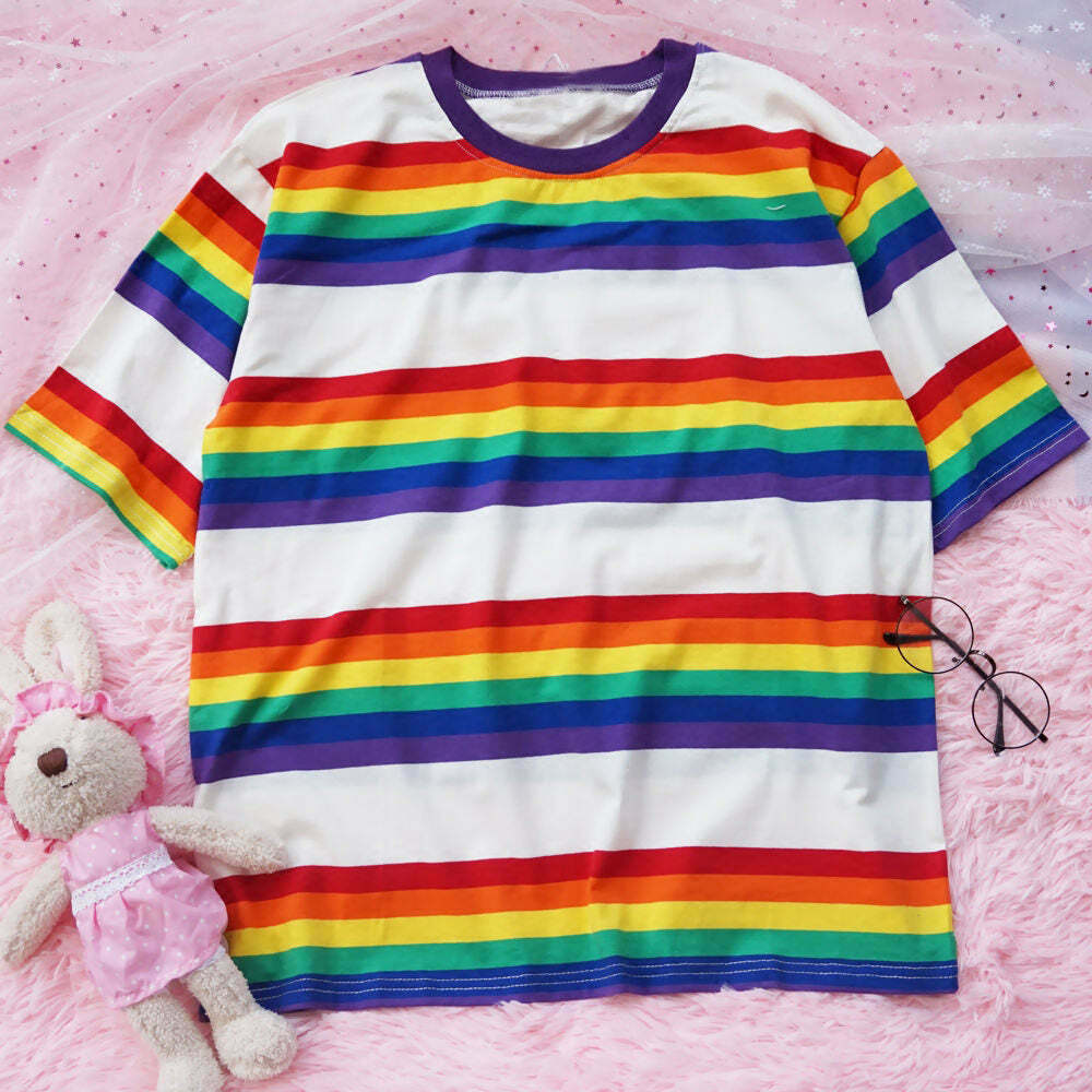 Y2K & 90s Rainbow Baby Tee - Retro Grunge, Summer Outfits, Popstar & Party Fashion