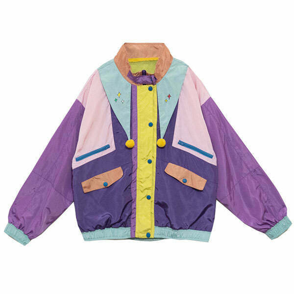 Y2K & 90s Retro Color Block Jacket - Perfect for Grunge, Hip Hop, and Summer Outfits