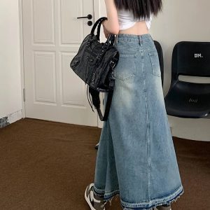 Y2K 90s Vintage Long Denim Skirt - Grunge, Retro, Summer, Party, and Club Outfits