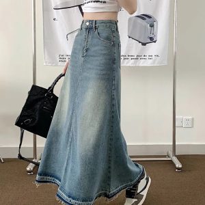 Y2K 90s Vintage Long Denim Skirt - Grunge, Retro, Summer, Party, and Club Outfits