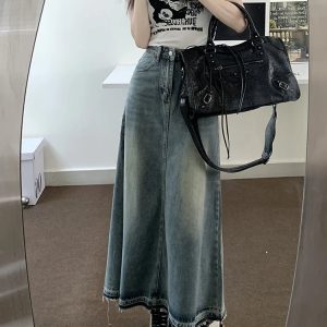 Y2K 90s Vintage Long Denim Skirt - Grunge, Retro, Summer, Party, and Club Outfits