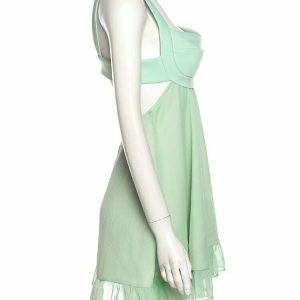 Y2K A-Line Mini Green Dress - 90s Grunge, Retro Summer Outfit, Y2K Party & Club