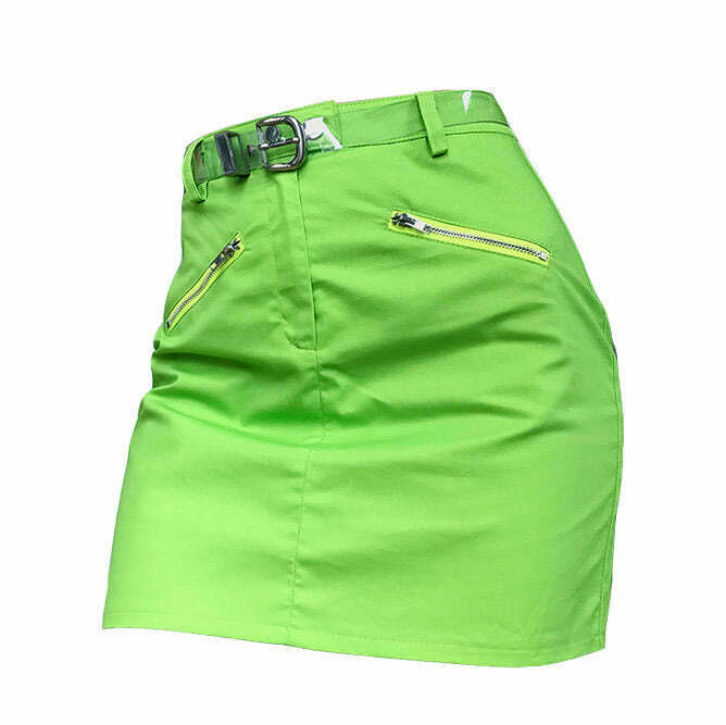 Y2K Acid Spark Green Skirt - Retro 90s Grunge Summer Outfit, Pastel Goth Fashion