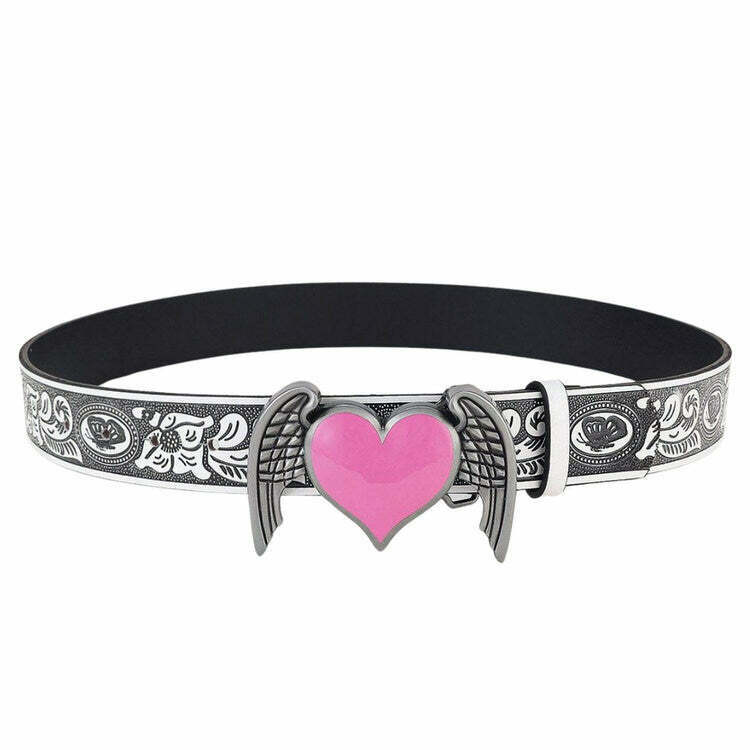 Y2K Aesthetic Angel Wings Heart Belt - 90s Grunge, Retro, Pastel Goth, Y2K