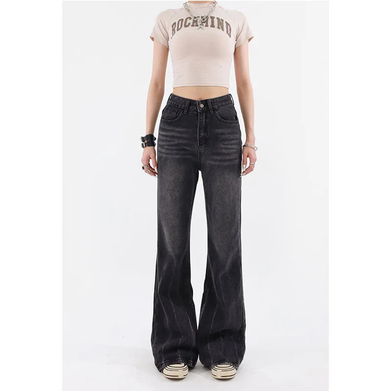 Y2K Aesthetic Black Flared Jeans - High Waist Vintage Denim Pants