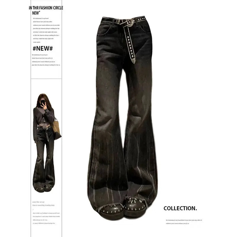 Y2K Aesthetic Black Flared Jeans - High Waist Vintage Denim Pants