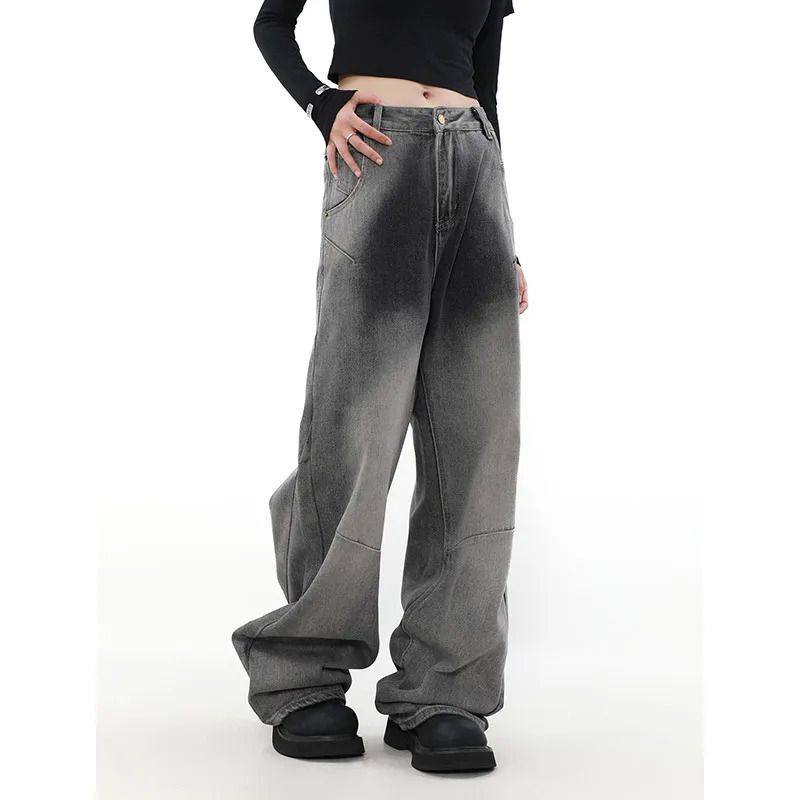 Y2K Aesthetic Black Jeans: Harajuku 90s Streetwear Denim Trousers