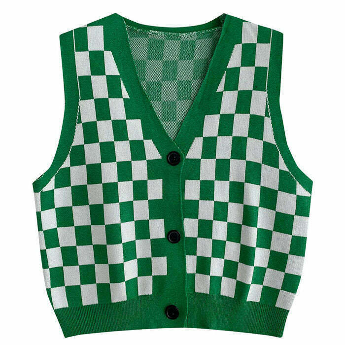 Y2K Aesthetic Checkboard Vest - 90s Grunge, Retro Summer, Y2K Party & Club Out