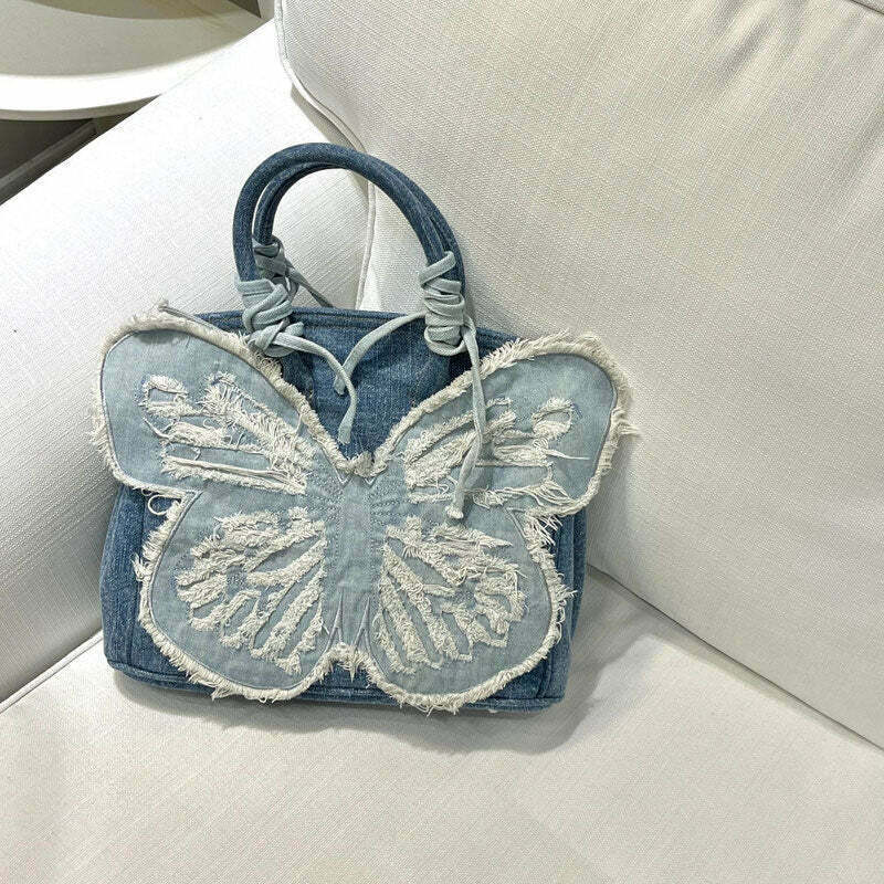 Y2K Aesthetic Denim Butterfly Handbag - Perfect for 90s Grunge, Y2K Summer, and Retro