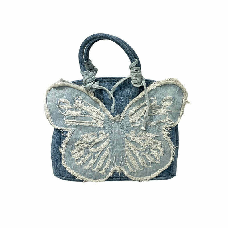 Y2K Aesthetic Denim Butterfly Handbag - Perfect for 90s Grunge, Y2K Summer, and Retro