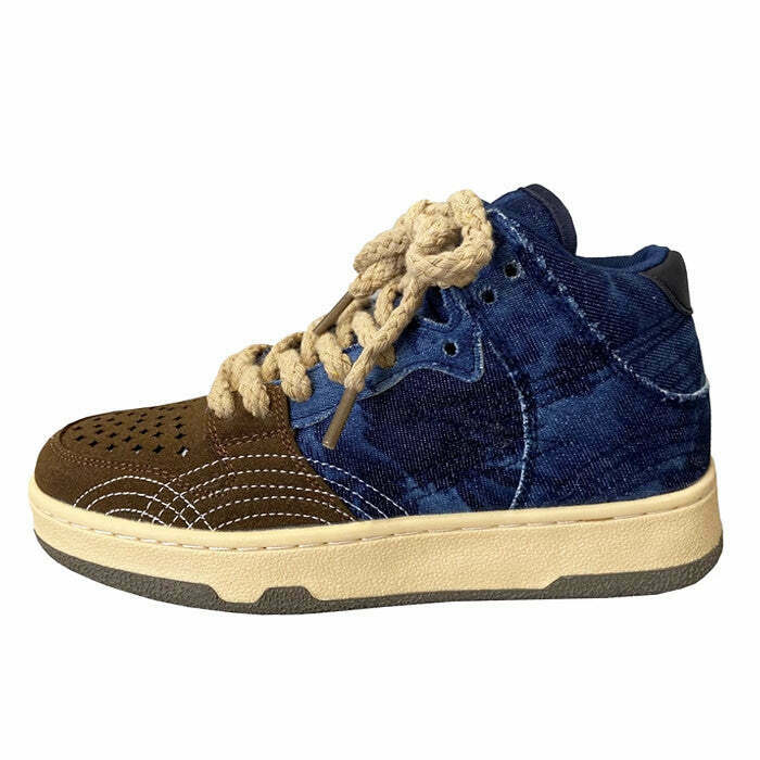 Y2K Aesthetic Denim Sneakers - Retro 90s Grunge, Summer Y2K Outfits, Hip Hop Fashion