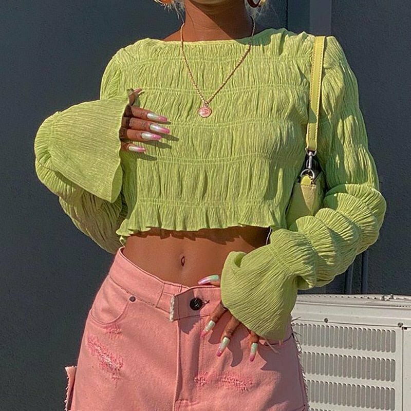 Y2K Aesthetic Green Crop Top - Retro 90s Grunge Summer Outfit, Y2K Party & Club Fashion