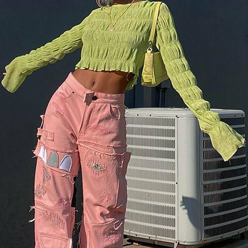 Y2K Aesthetic Green Crop Top - Retro 90s Grunge Summer Outfit, Y2K Party & Club Fashion