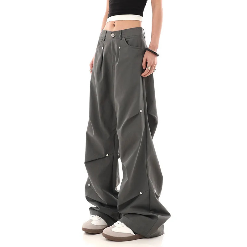 Y2K Aesthetic Grey High Waist Parachute Pants - Harajuku Streetwear Vintage Style