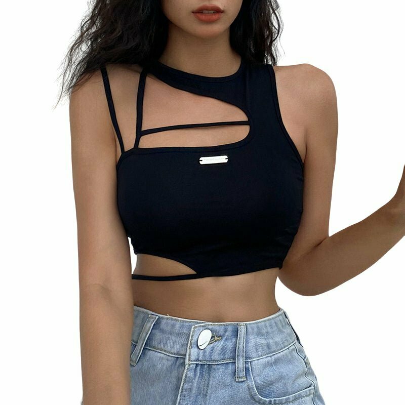 Y2K Aesthetic Hollow Out Crop Top - 90s Grunge, Retro Summer, Party & Club Outfits