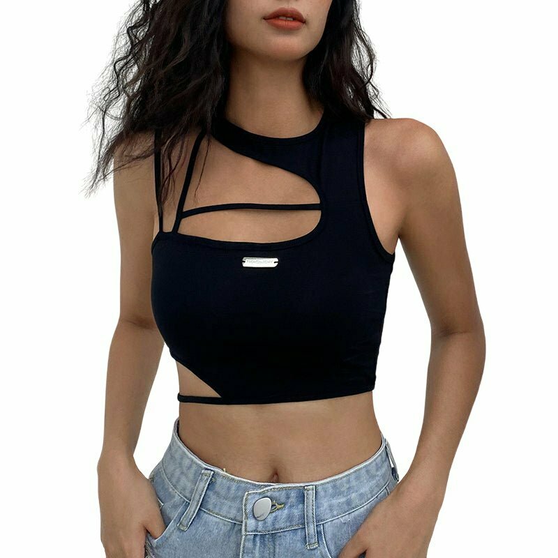 Y2K Aesthetic Hollow Out Crop Top - 90s Grunge, Retro Summer, Party & Club Outfits