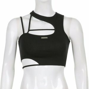 Y2K Aesthetic Hollow Out Crop Top - 90s Grunge, Retro Summer, Party & Club Outfits