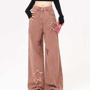 Y2K Aesthetic Pink Jeans - Retro 90s Grunge, Summer Outfits, Popstar & Party Vibes