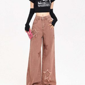 Y2K Aesthetic Pink Jeans - Retro 90s Grunge, Summer Outfits, Popstar & Party Vibes