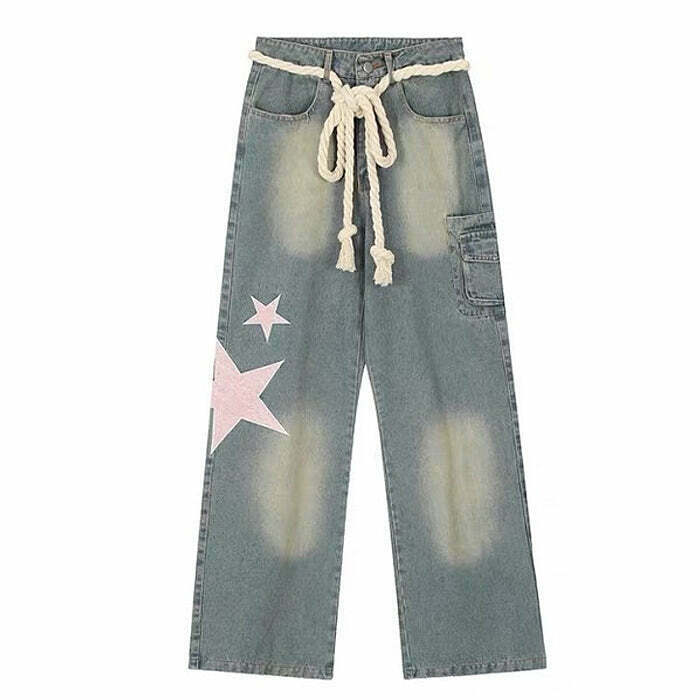 Y2K Aesthetic Star Jeans - Retro 90s Grunge, Summer Outfits, Popstar & Club Fashion