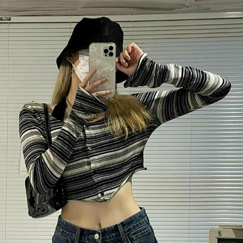 Y2K Aesthetic Striped Crop Top - Retro 90s Grunge, Summer Y2K Outfits, Baby