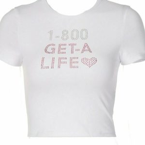 Y2K Aesthetics Letter Print T-shirt - Retro 90s Grunge, Summer Y2K Outfits,