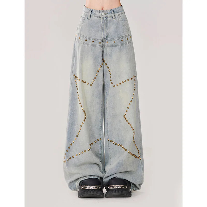 Y2K American Retro High Waist Oversized Jeans - Women's Casual Baggy Pocket Pants