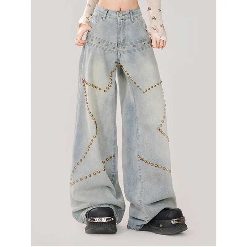 Y2K American Retro High Waist Oversized Jeans - Women's Casual Baggy Pocket Pants