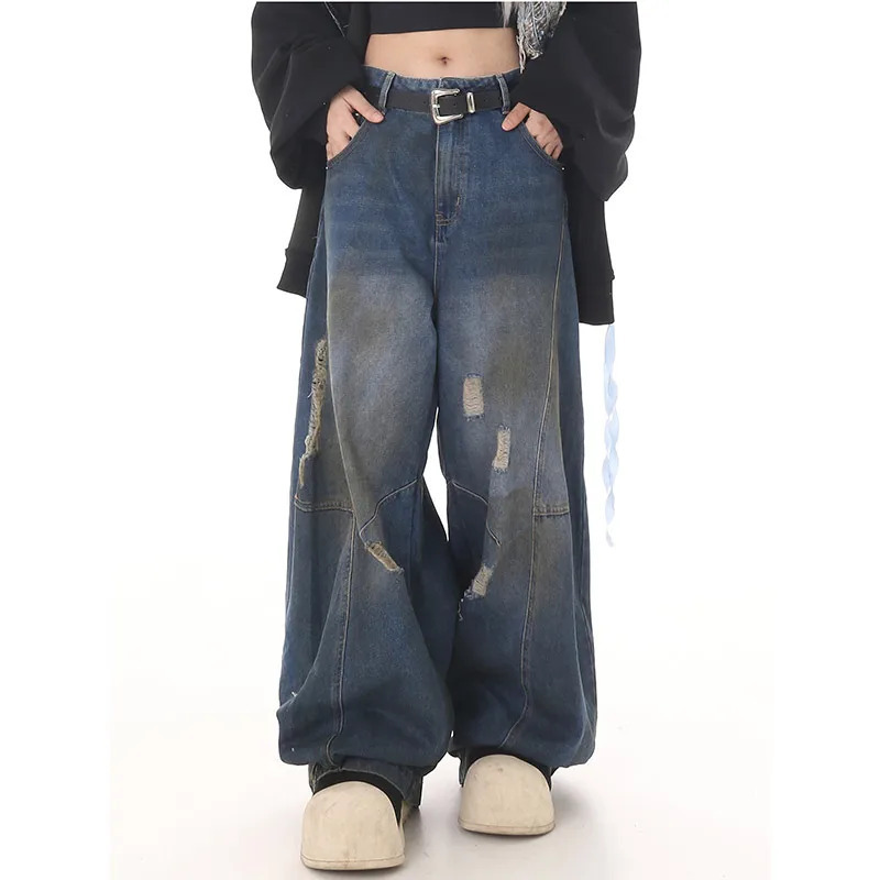 Y2K American Retro High Waist Straight Jeans - 90s Grunge Streetwear Denim Trouser