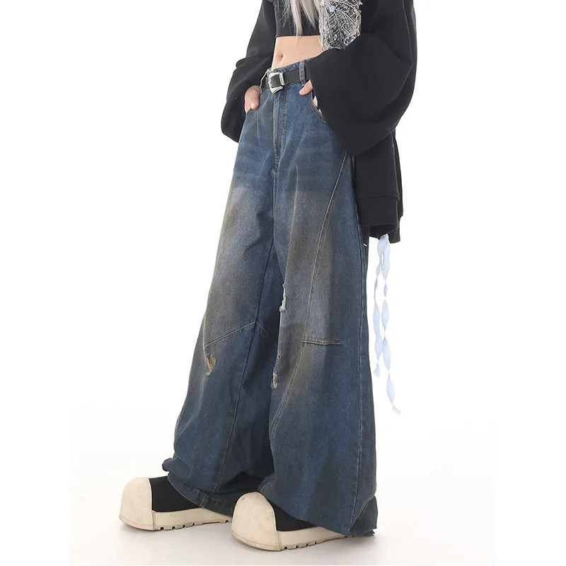 Y2K American Retro High Waist Straight Jeans - 90s Grunge Streetwear Denim Trouser