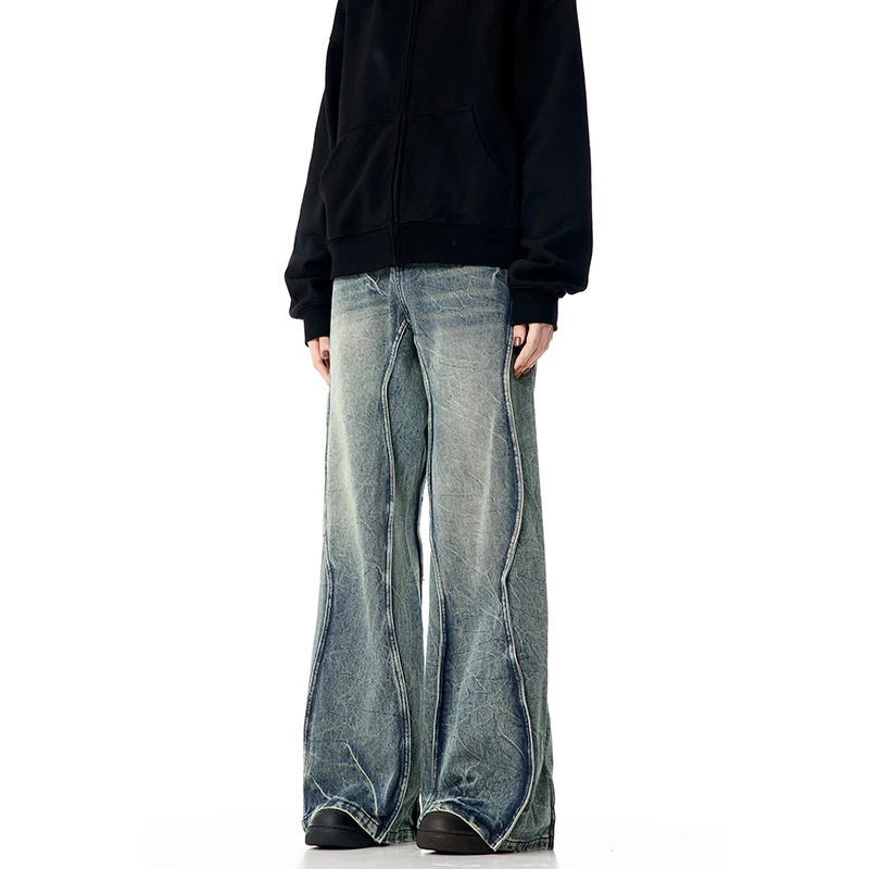 Y2K American Street Style High Waist Grunge Straight Jeans - Baggy Wide Leg Denim Trouser