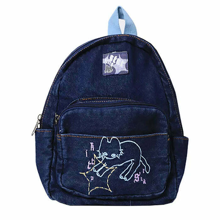 Y2K and 90s Aesthetic Denim Backpack - Perfect for Grunge, Retro, and Summer Outfits