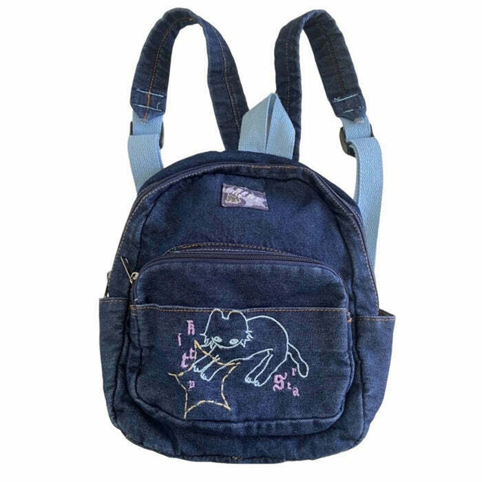 Y2K and 90s Aesthetic Denim Backpack - Perfect for Grunge, Retro, and Summer Outfits