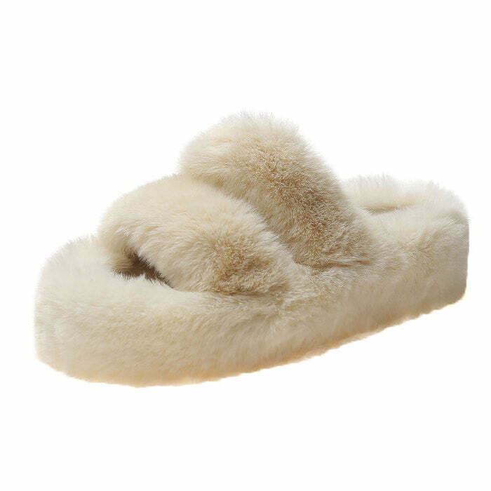 Y2K and 90s Fashion Fluffy Platform Slippers - Retro Grunge, Pastel Goth, and Hip Hop