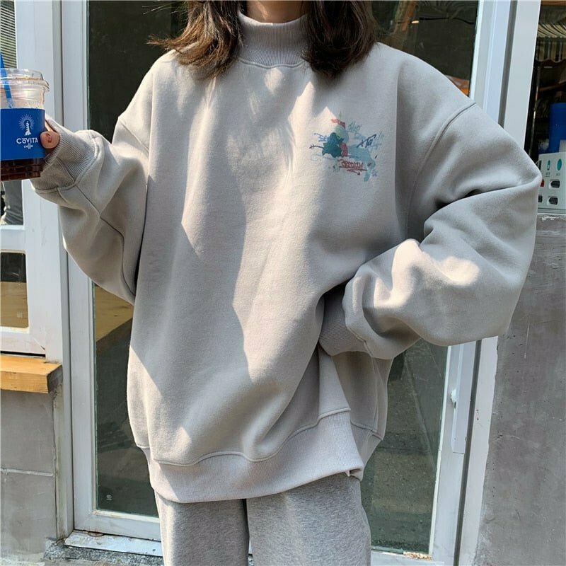 Y2K and 90s Fashion Korean Printed Sweatshirt - Grunge, Retro, and Pastel Goth Styles