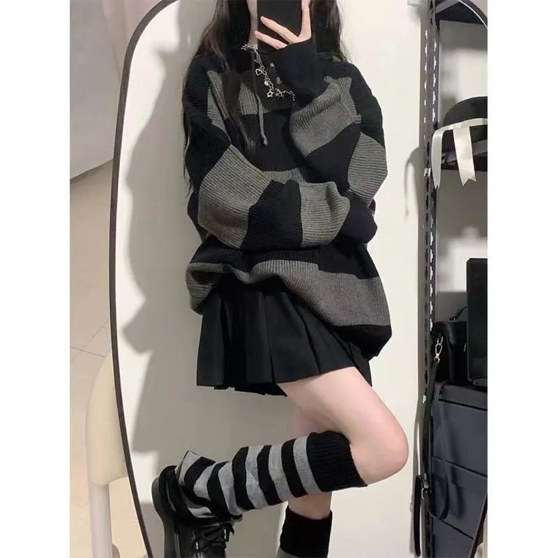 Y2K and 90s Fashion Korean Stripe Knit Sweater - Retro Grunge, Pastel Goth, Summer Y2