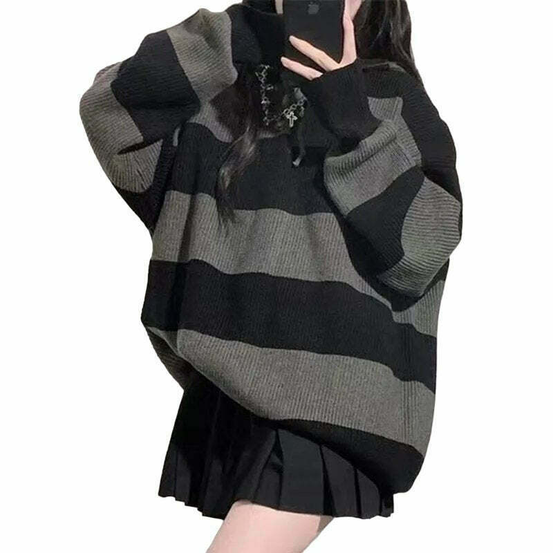 Y2K and 90s Fashion Korean Stripe Knit Sweater - Retro Grunge, Pastel Goth, Summer Y2