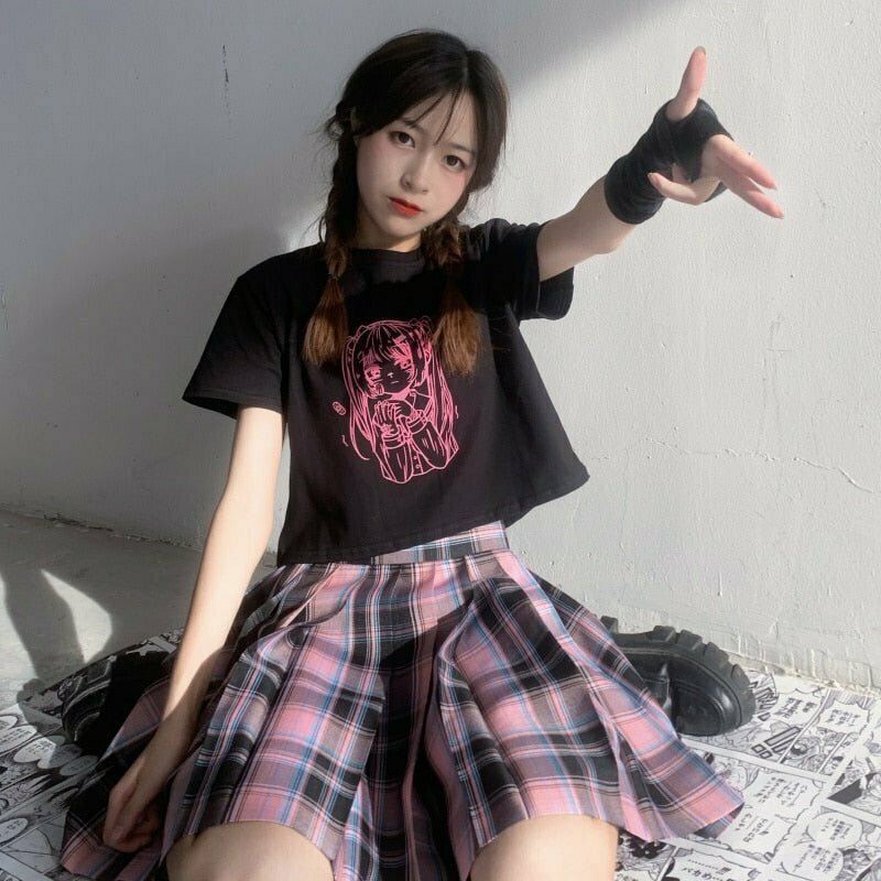 Y2K Anime Aesthetic Print T-shirt - Retro 90s Grunge, Summer Outfits, Pastel Goth Style