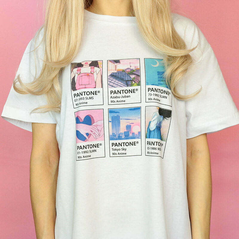 Y2K Anime Pantone T-Shirt - Retro 90s Grunge, Summer Y2K Outfits, Pastel