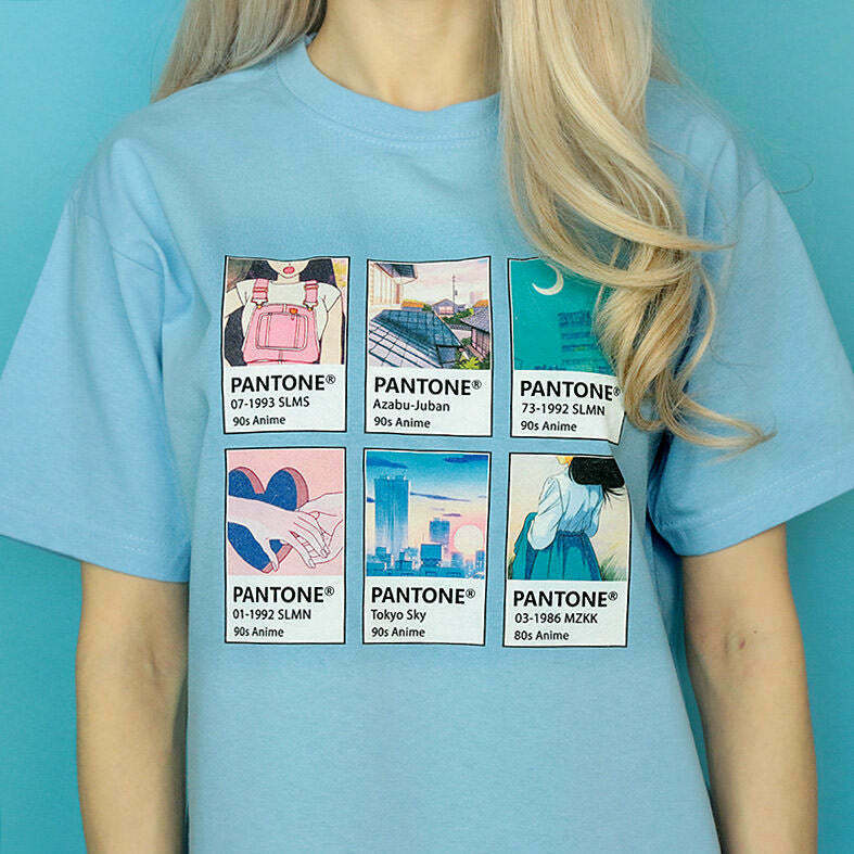 Y2K Anime Pantone T-Shirt - Retro 90s Grunge, Summer Y2K Outfits, Pastel